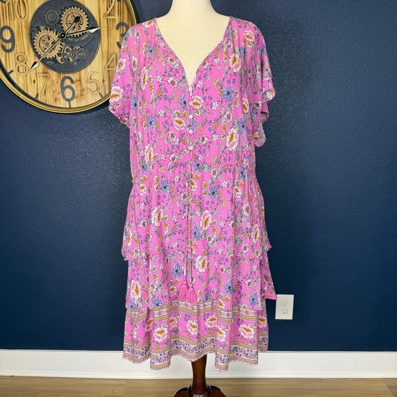 Proud Poppy "Eliza" Plus Size Pink Floral Ruffle Tiered Dress, Size 22 - Picture 2 of 9